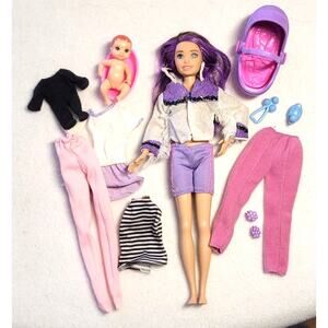 Barbie Skipper Babysitter Purple Hair Red Hair Baby Krissy Car Seat Clothes Lot